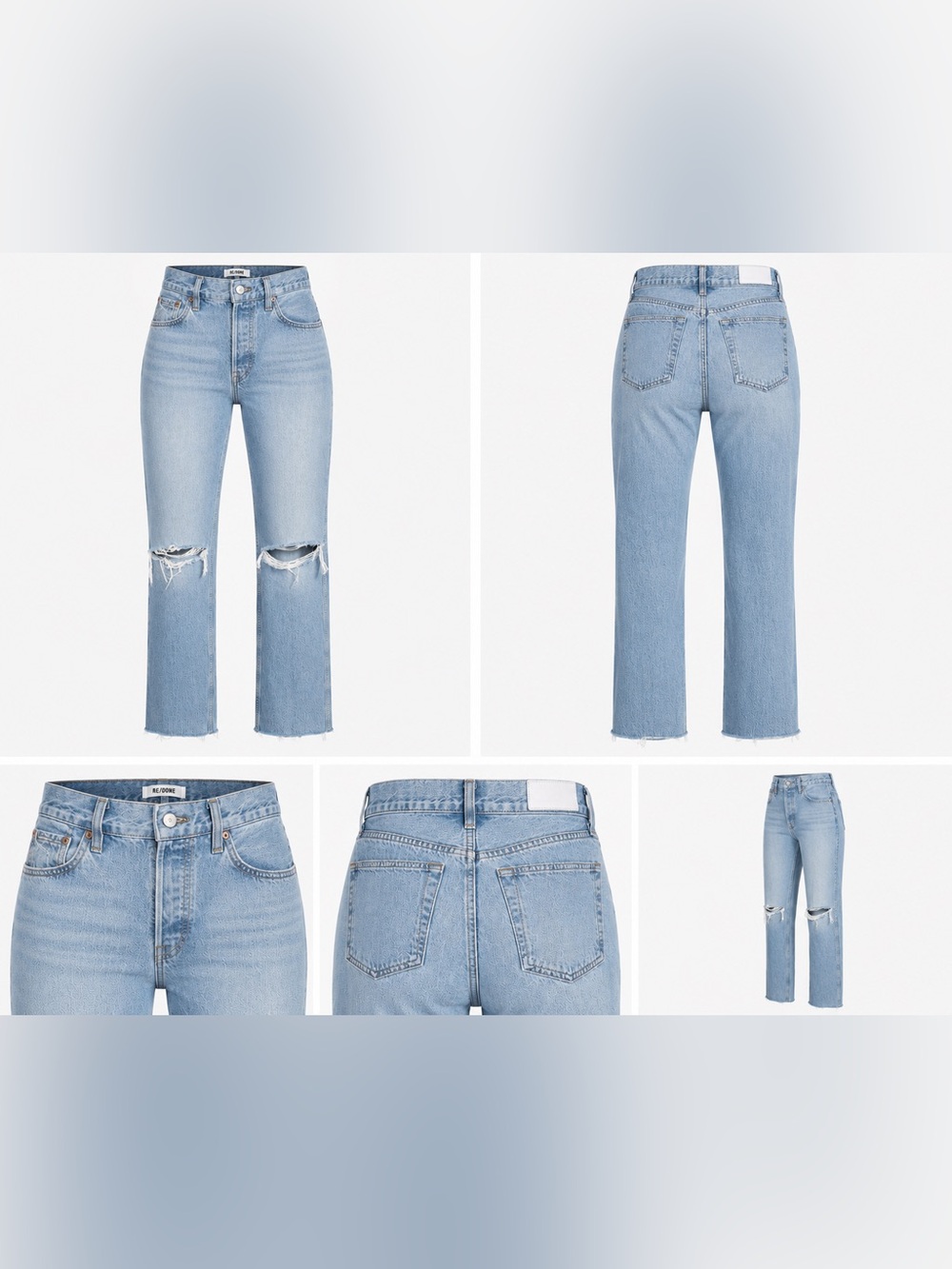 RE/DONE Originals High Rise Ripped Straight Leg Jeans Sz 27 Breezy Indigo